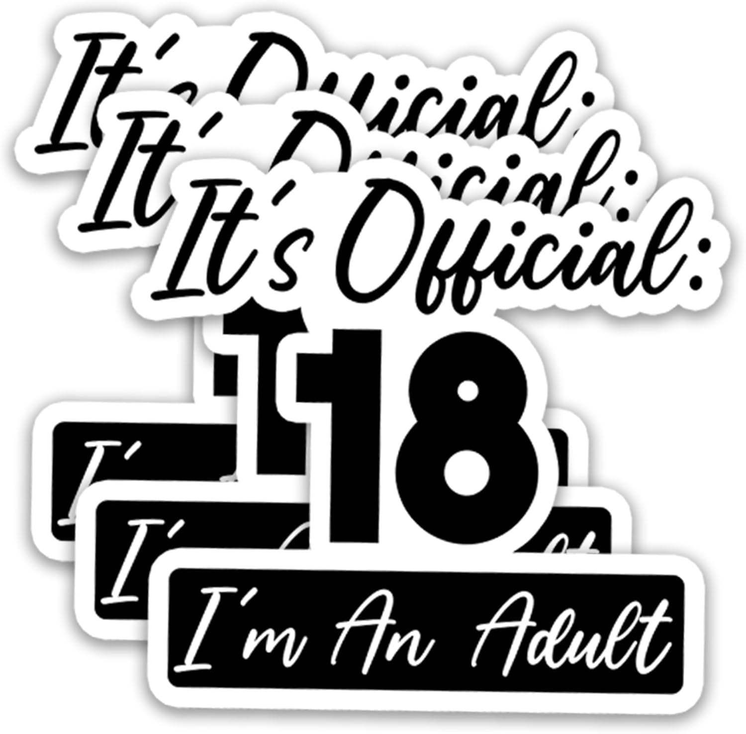 (3Pcs) Funny Happy 18th Birthday Stickers – It's Official: 18 I'm an Adult - Cheers to 18 Years Waterproof Vinyl Decals for Water Bottles, Scrapbooks, Journals, 3 x 2.7 inch