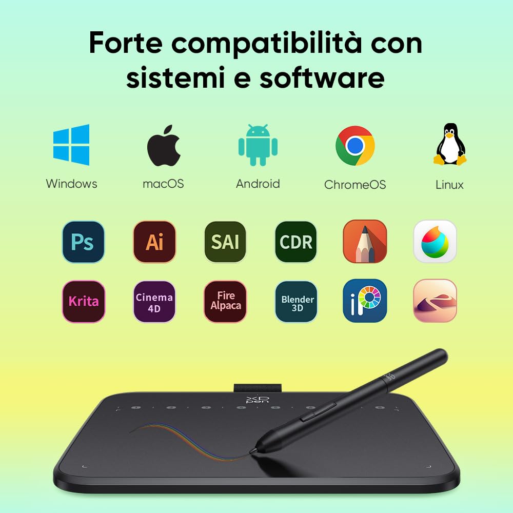 XPPen Deco 640 Tavoletta grafica, 16384 livelli di pressione, supporto inclinazione a 60°, 8 tasti, adatto per OSU, editing video, firma