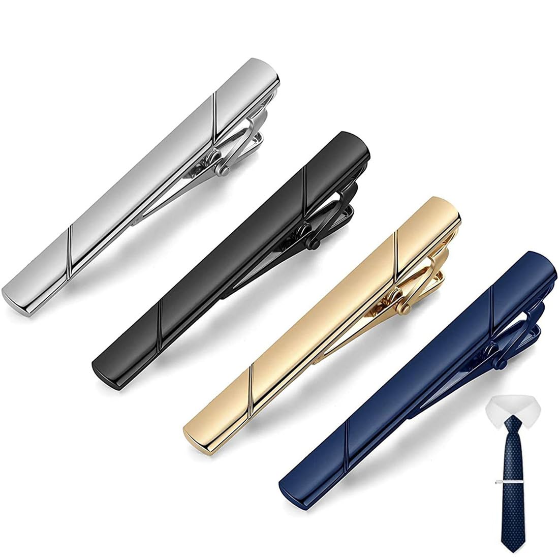 Krawattennadel 4 Stück Klassischer Business-Stil Für Herren, Weiß Schwarz Blau Gold, Standardgröße