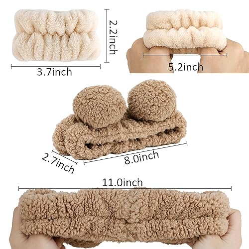 Miniatura 4 de AHONEY Spa Bear Ears Headband, Face Wash Wristband Set, Cute Makeup Skincare Headbands Wrist Bands for Washing Face Elastic Fluffy Headband for