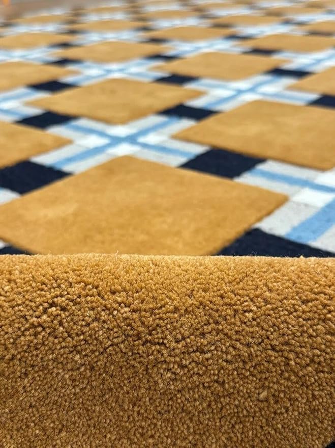 Hand-Tufted Wool Area Rug | 8x10 ft Kitchen Rug | Geometric Square Patchwork Carpet for, Living Room, Bedroom, Hallway | Modern Durable Indoor Woolen Rug