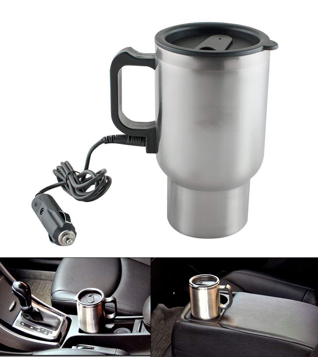 Prachit Stainless Steel Electric Smart Kettle 12V Car Heated Mug 450 ML with Charger Vacuum Insulated-image-16