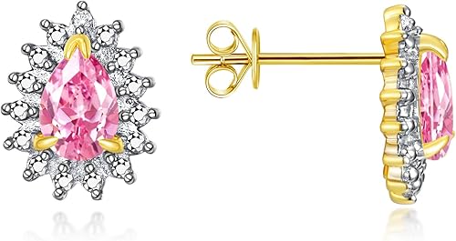 RYLOS Aretes para mujer aretes de oro amarillo de 14 quilates piedras preciosas y diamantes auténticos aretes de pera forma de lágrima aretes de