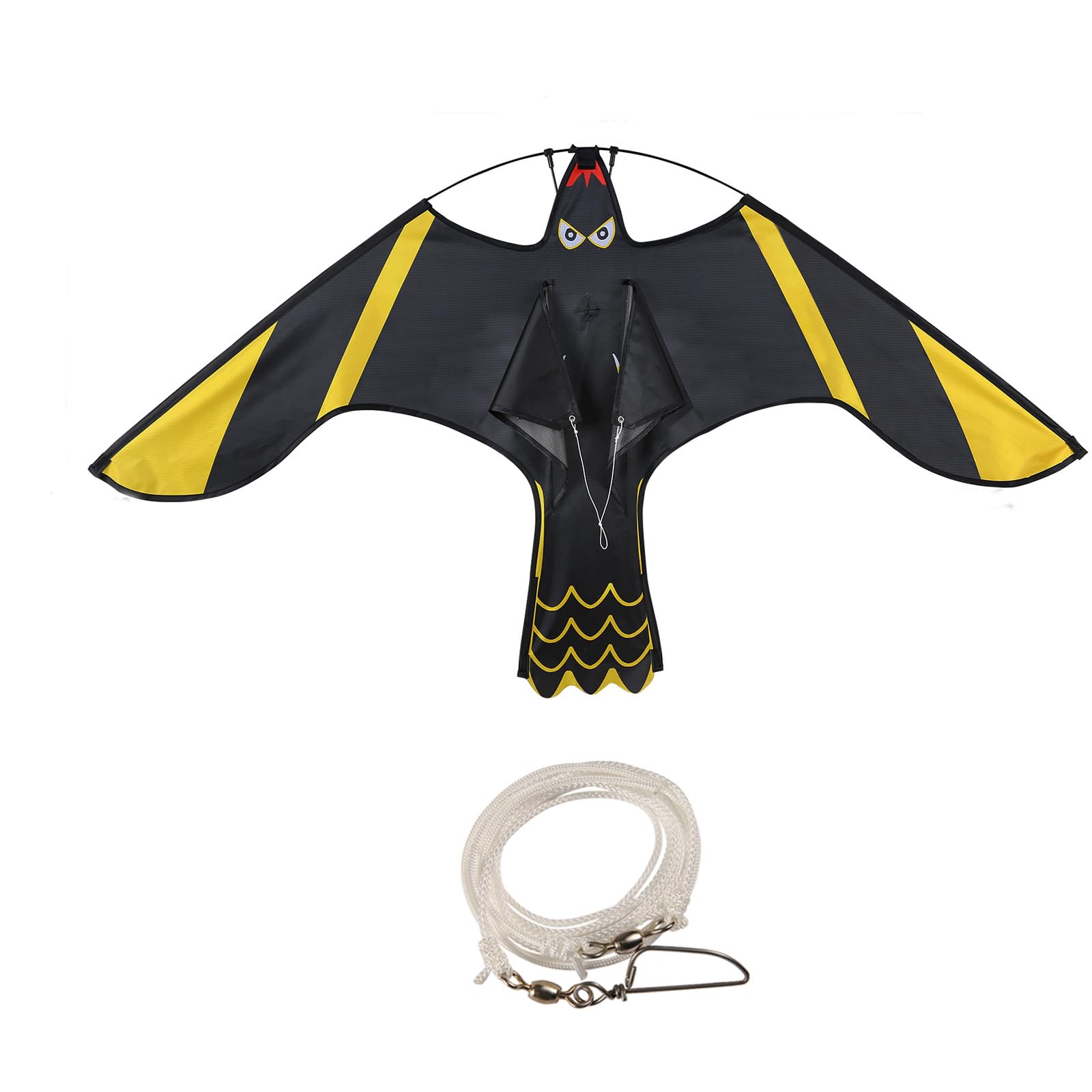 Realistic Hawk Kite (1.4 m) - Telescopic Scarecrow for Garden Farm, Wind Resistant (Bird Scarer, Pigeon Scarer, Multifunctional (Black 1.4 m)