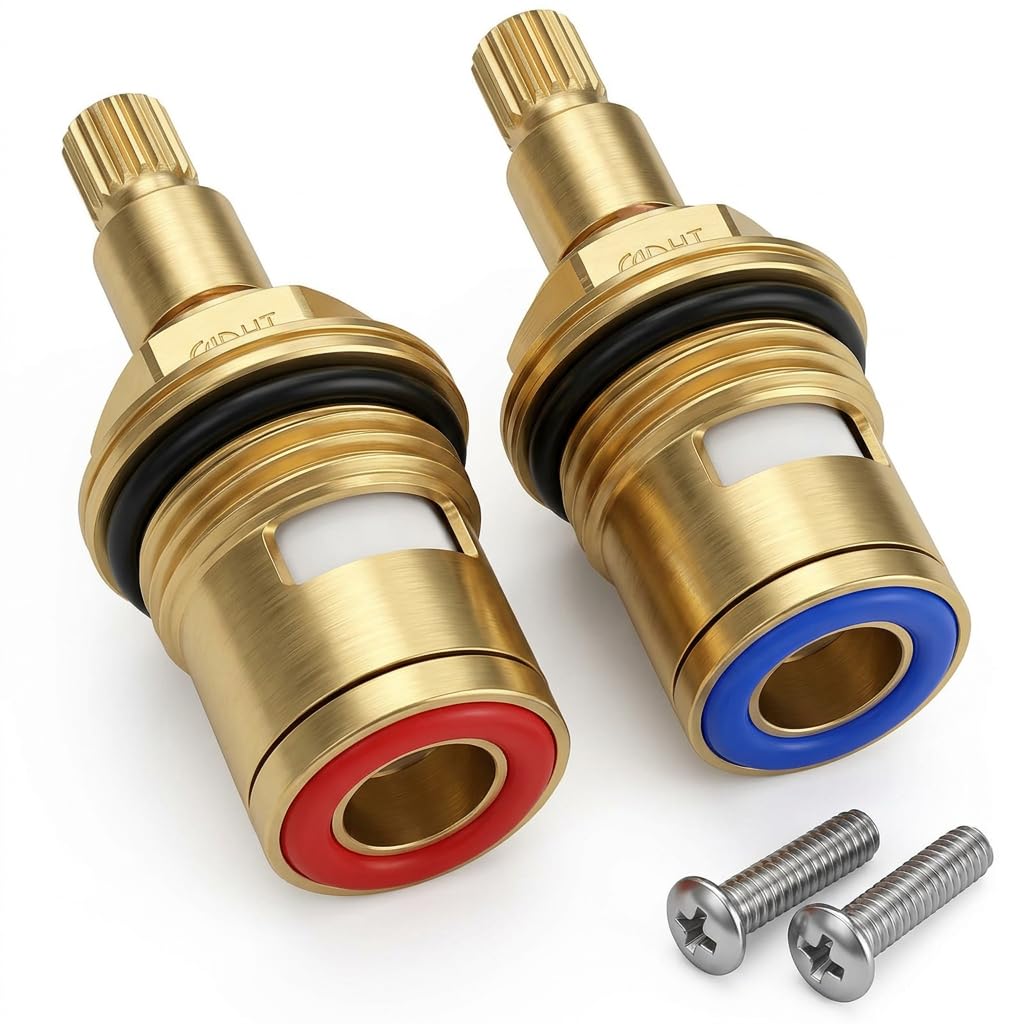 Mixer Tap Cartridge Replacement 1/4 Turn, 20-Spline Brass & Ceramic Disc Tap Valve for Bathroom Kitchen Mixer Taps, Glands Seals Repair Kit (Hot & Cold Pair)