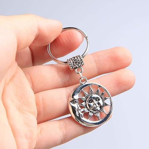 Miniatura 5 de Acxico Llavero con dije de luna, sol y luna creciente, llavero vintage para mujeres y hombres, 2 unidades, plateado