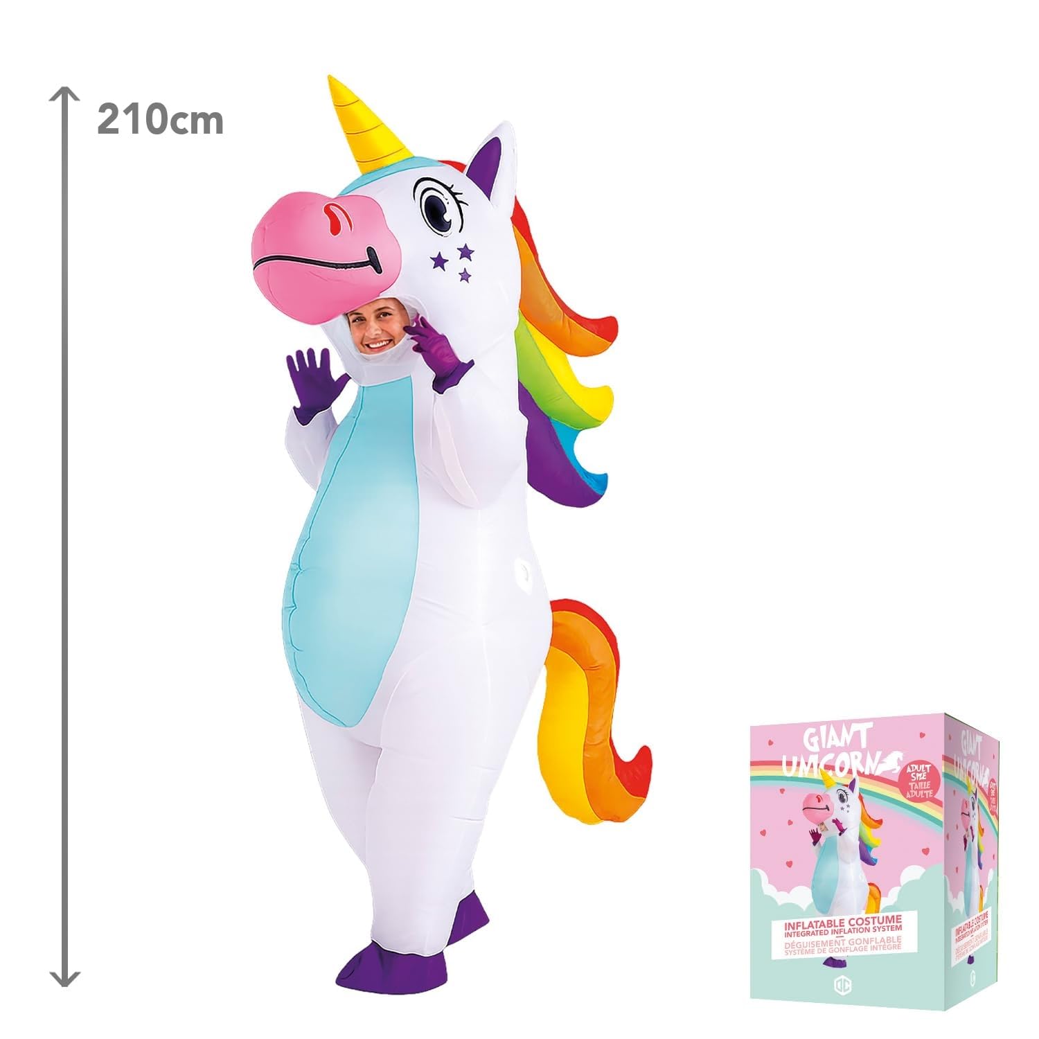AirSuit® Aufblasbare Verkleidung XXL Einhorn | Ungewöhnliches aufblasbares Kostüm | Premium Qualität | Größe 160 bis 190cm | Polyester | Angenehm zu tragen | Inklusive Aufblassystem | OriginalCup®