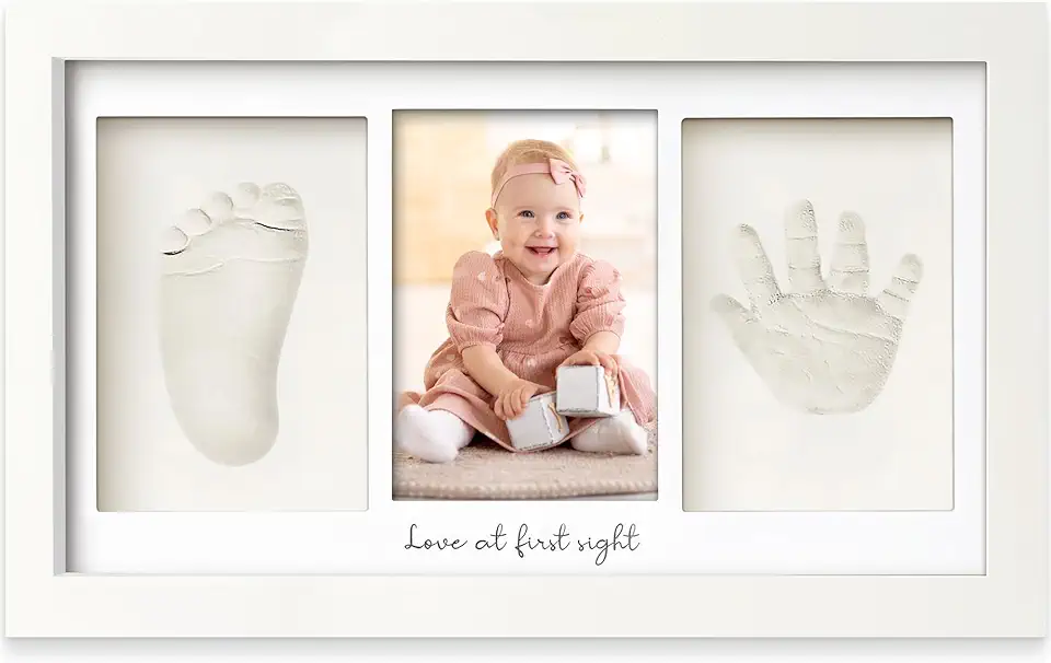 Baby Hand and Footprint Kit - Clay Handprint Keepsake Frame, Newborn Nursery Picture Frame, Personalized New Mom Gifts for Baby Shower &amp; Registry (Alpine White)