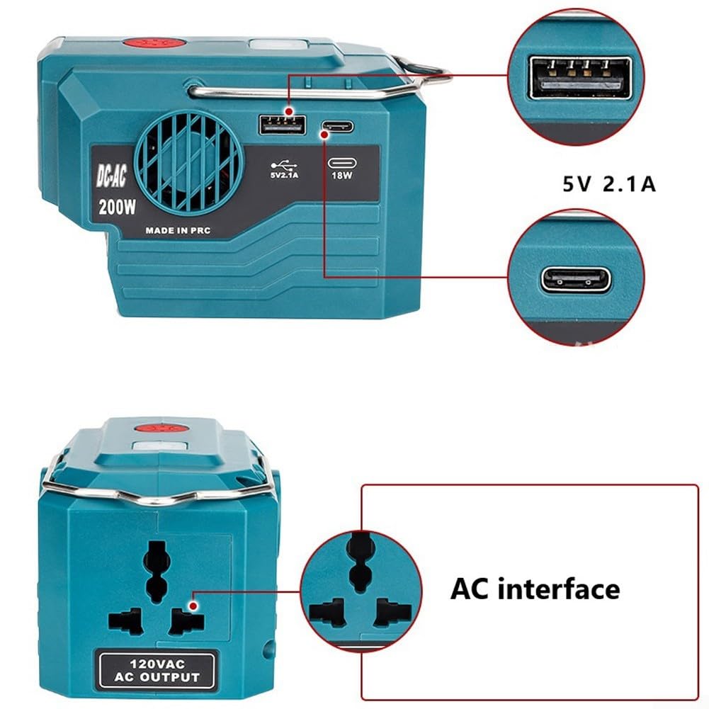Generador inversor de 200 W para batería Bosch de 18 V adecuada para camping, teléfonos de carga y más (MT-220V)
