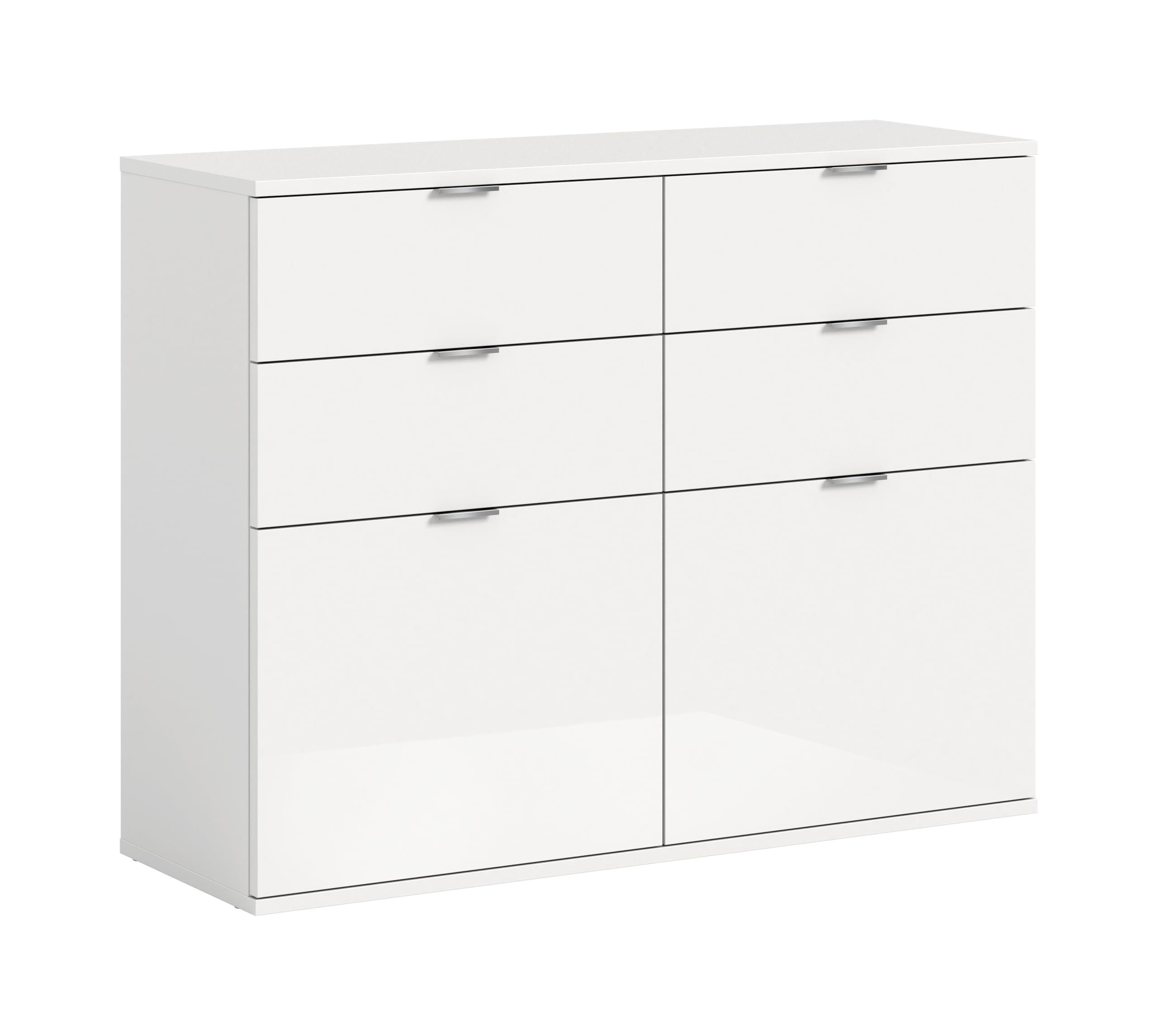 xonox.home Systemmöbel Projekt X Schuhschrank Schuhkommode Schuhregal Garderobenschrank Dielenschrank Flurmöbel Mehrzweckschrank in Front weiß Hochglanz Korpus weiß, ca.120x85x34 cm