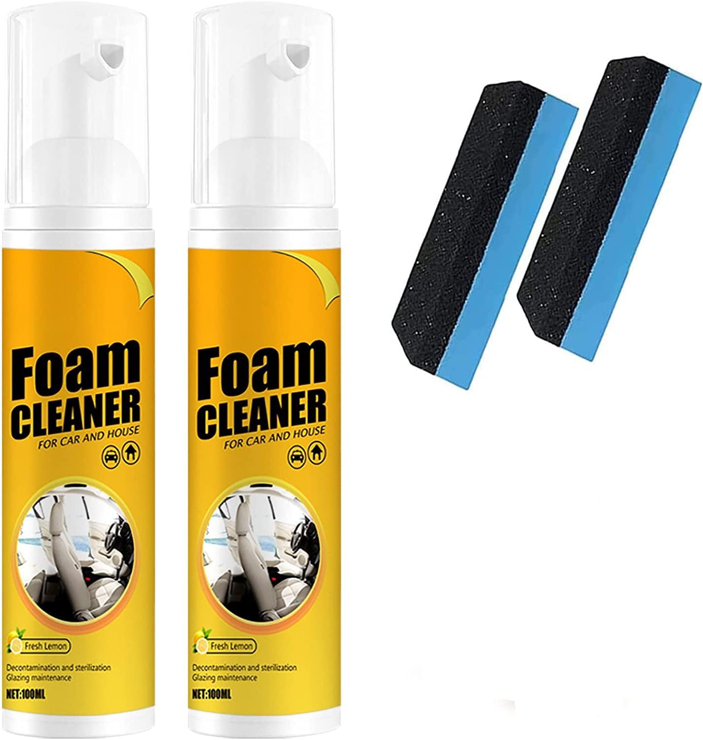 2PCS Car Foam Cleaner Spray, Powerful Stain Removal Kit, Multifunctional for House Kitchen (100ml)