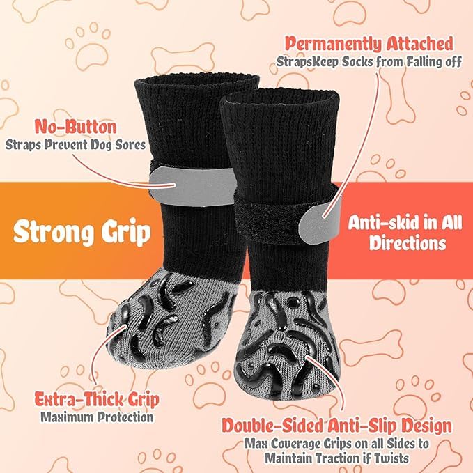 Image of KUTKUT 4Pcs Non Slip Dog Socks to Prevent Licking Paws, Strong Traction for Hardwood Floors, Senior Dogs, Paw Protector, Prevent Scratching, Double Sides Anti Slip Dog Socks(Size:- L: L*W: 18cm*7cm)