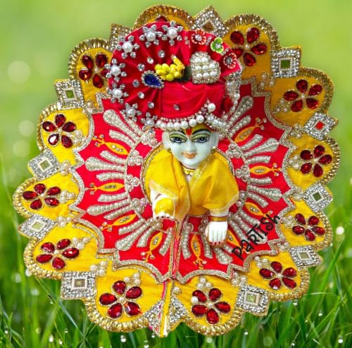 Image of Partish Laddu Gopal Janamashtmi Dress Size 3 l Ladoo Gopal Poshak l Kanha Ji | Thakur Ji (Red+Yellow)