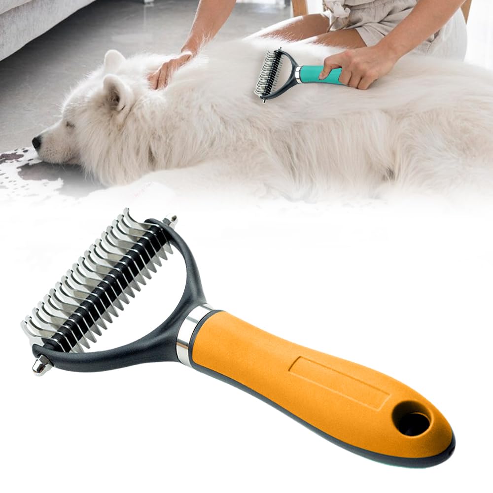 Deshedding Brush for Dogs and Cats, 2026 New Double-Sided Self-Cleaning Pet Grooming Brush, Dematting Tool Removes Knots, Loose Undercoat, Mats for Long & Short Hair Fur (Orange x 1)