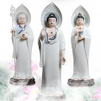 Saha Statue, Buddha Statue of Gautama Buddha Guanyin, Bodhisattva of The Tibetan King, Home Sacrifice, Solemn Chakra Decoration,A Set