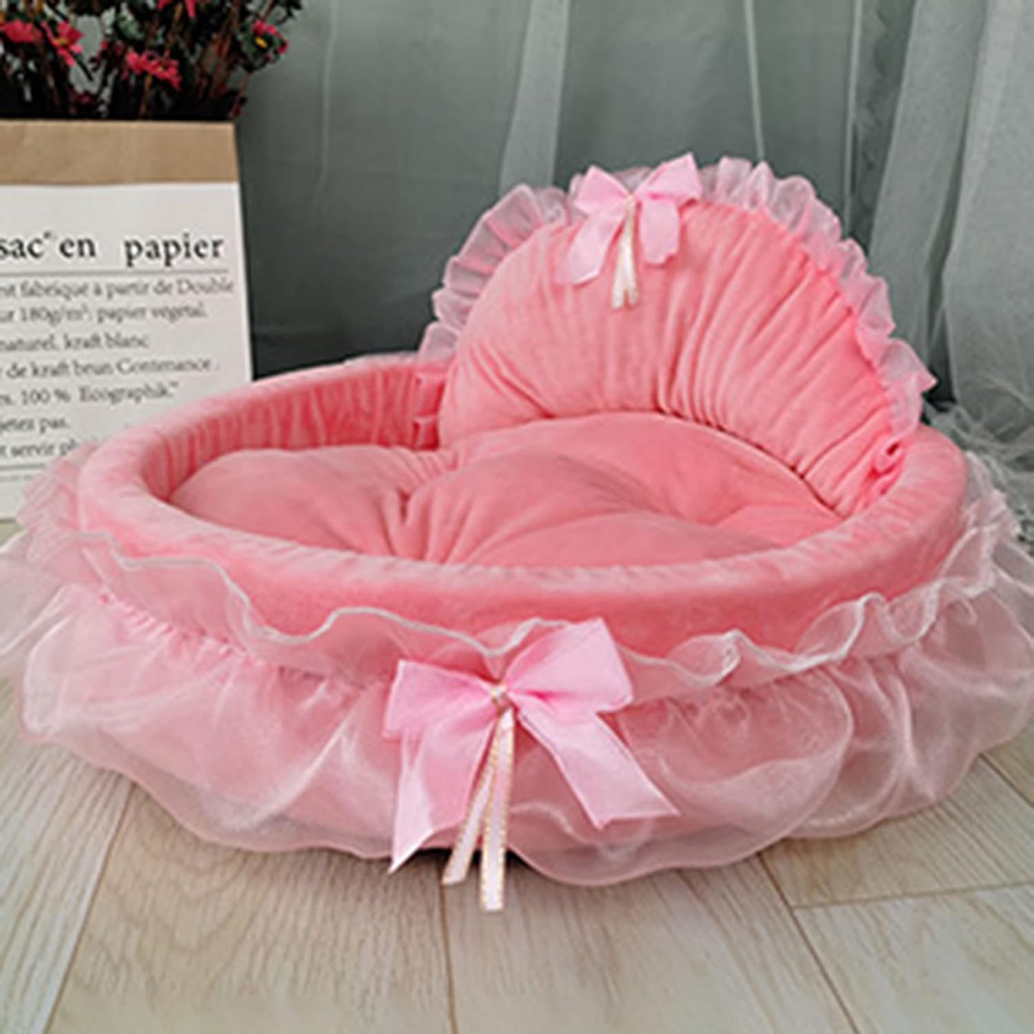 Dream Pet Bed, PP Cotton Detachable Anti-Slip Bottom Dog Princess House Pets Soft Bed Pink Small