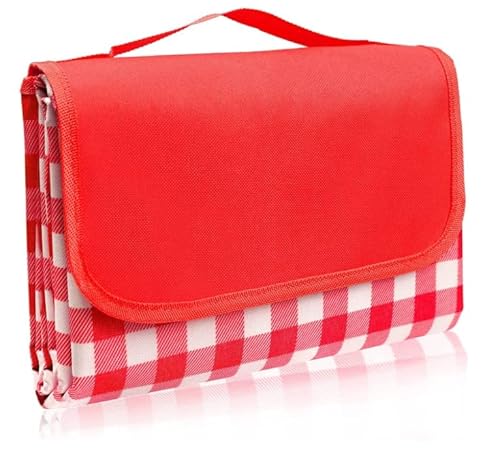 Picnic Blankets, 150 x 200cm Waterproof Picnic Rug Foldable Outdoor Beach Blanket, Extra Large Picnic Mat Camping Blanket with Carrying Handle for Family Beach Park Hiking(Red)