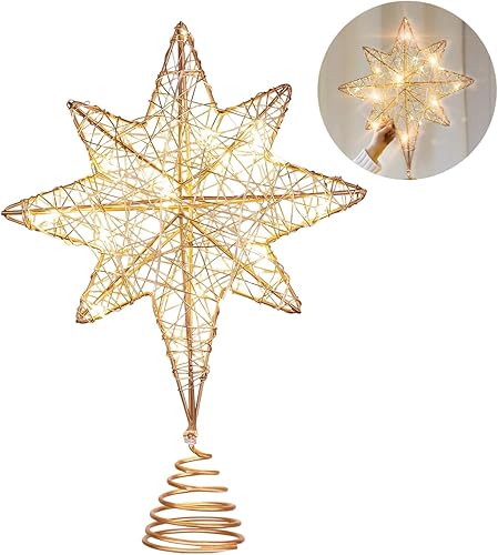 Yardwe Decoración de estrella para árbol de Navidad de 11.8 pulgadas, estrella de metal para árbol de Navidad, decoración de fiesta (oro rosa)