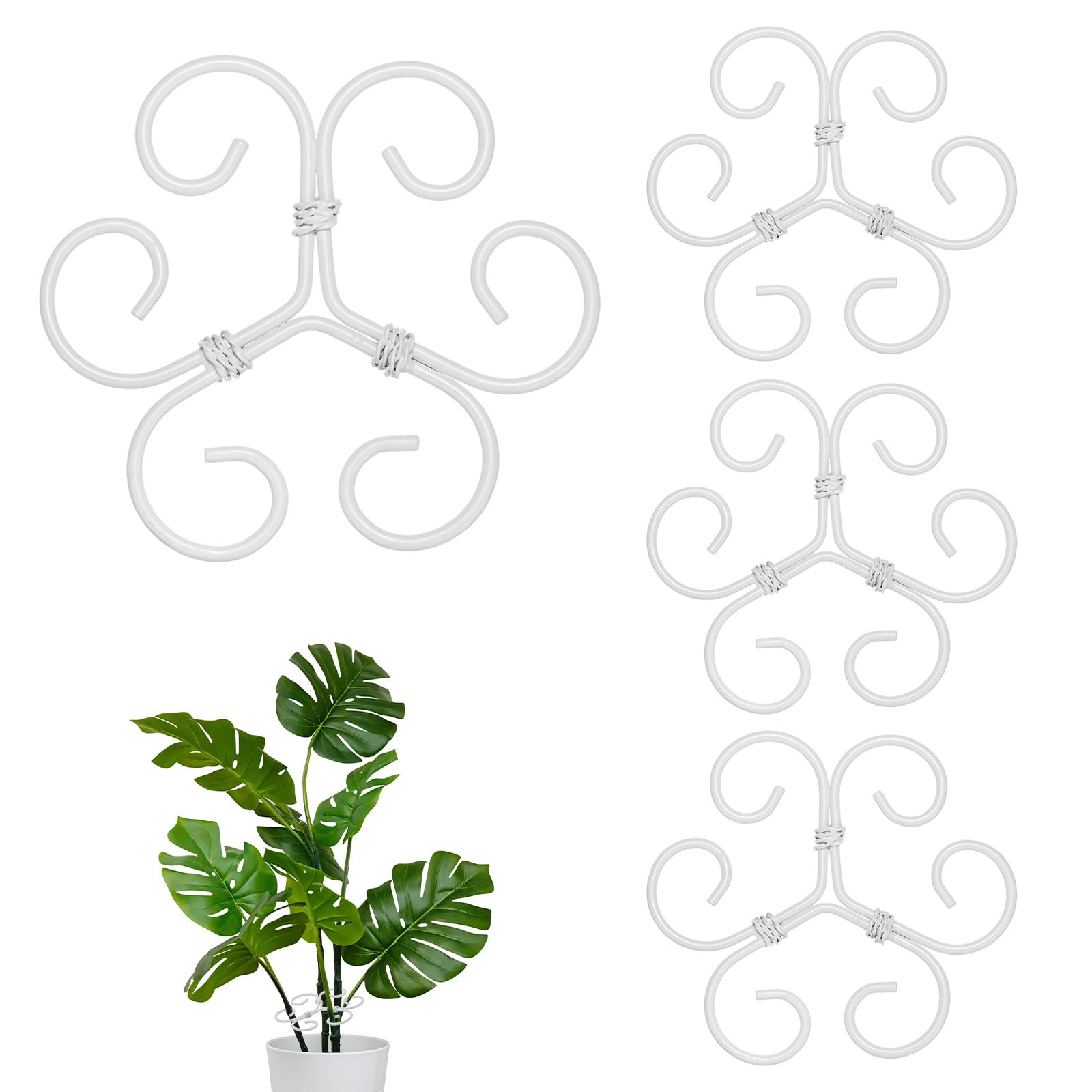 M METERXITY 2-Pack Monstera Plant Support, 4.1x4.1" Iron Plant Stem Support Stakes Stabilizer Grapple Holder for Indoor/Outdoor Climbing Thriving Growth Accessories [White, Style A]