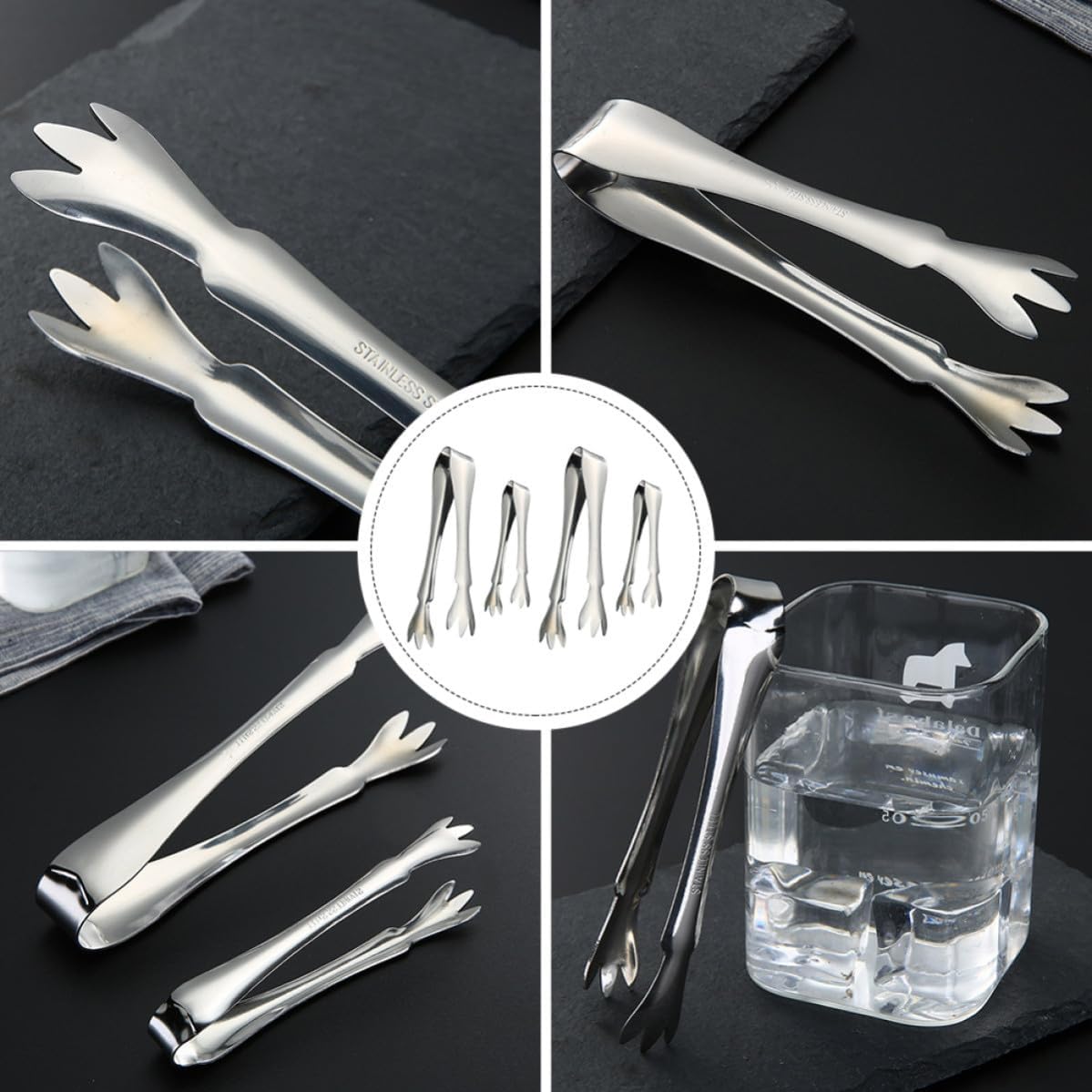 4pcs Stainless Steel Ice Cube Tong, Easy to Hold and Portable Barbecue Clamp for Buffet, Kitchen, and Bar Use, Sturdy Food Grade Stainless Steel Serving Tongs