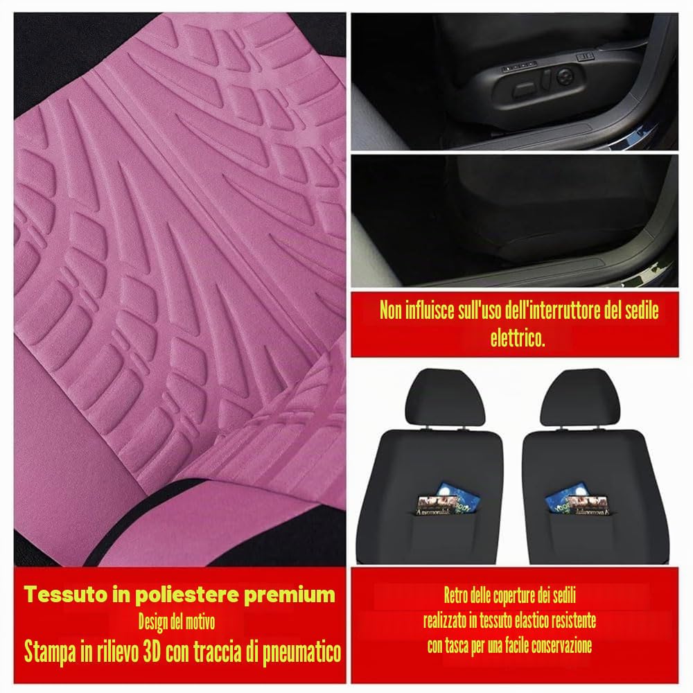 Auto Set Completo di Coprisedili per Fiat Panda 2003-2024/Fiat Panda 4x4 2004-2024, Traspirante 5 Posti Auto Copri Sedili Antiscivolo Confortevole Protezione Accessori,F/Pink