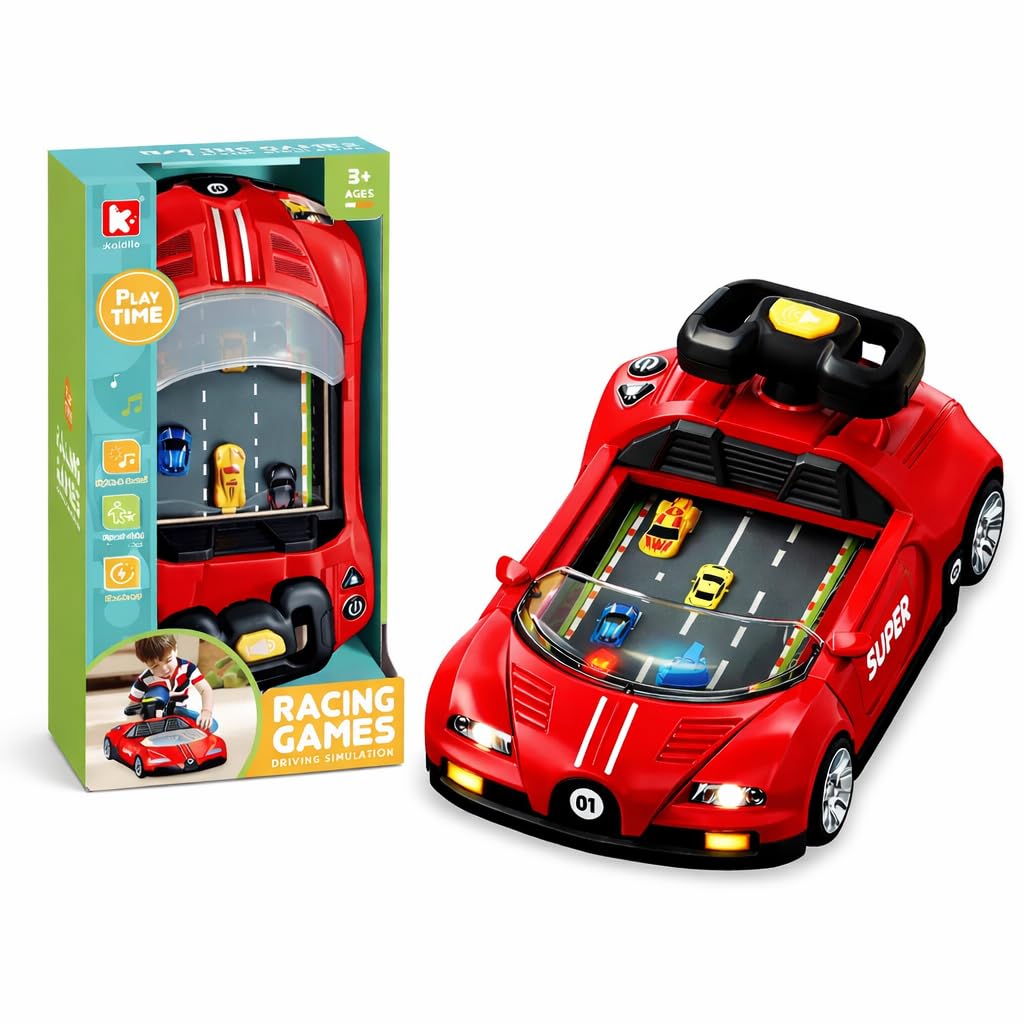 Toyana Kids Car Racing Game with Steering Wheel - Electronic Driving Simulator Console with Lights, Sounds & Speed Control, Handheld Desktop Arcade Toy for Boys & Girls