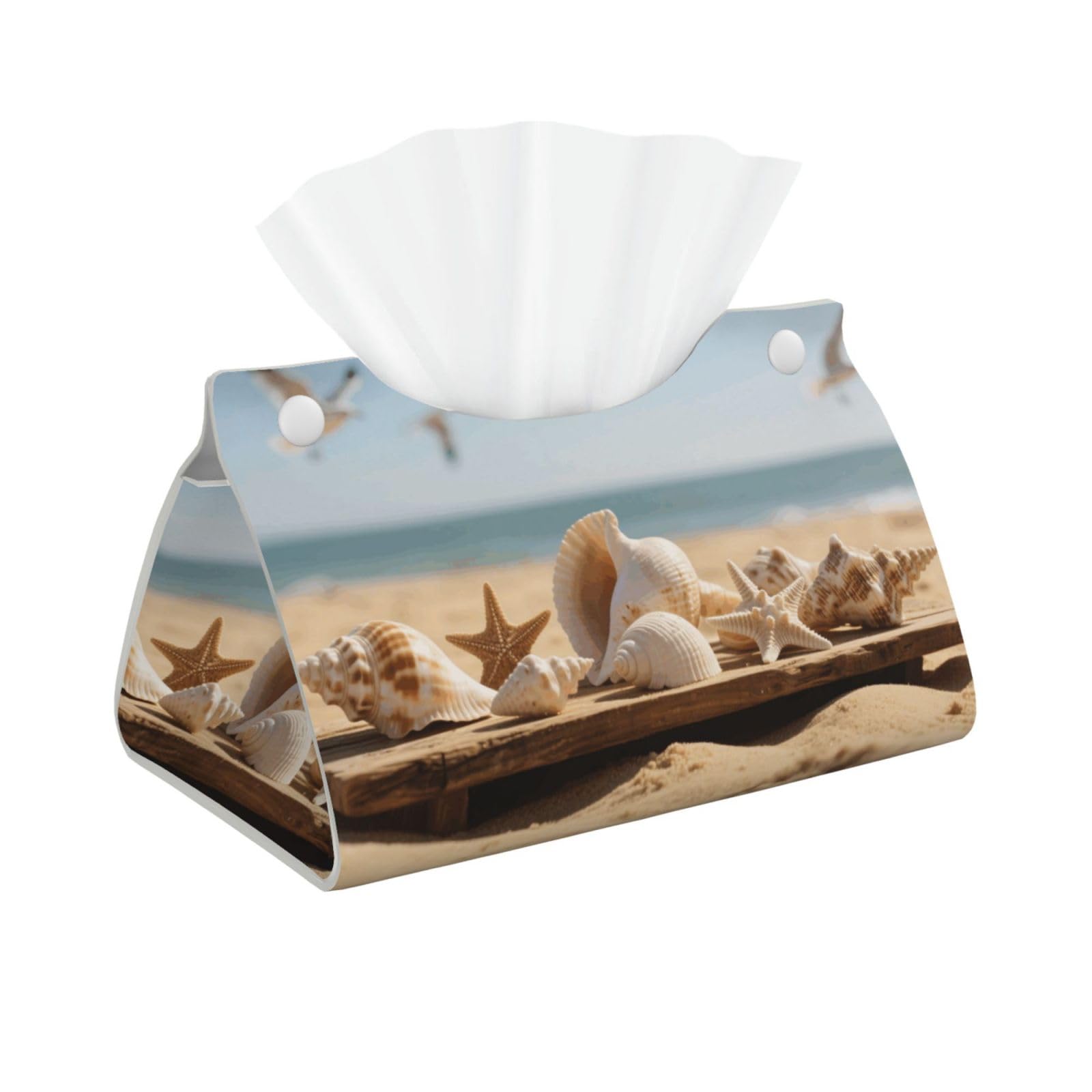 Pu Leather Tissue Box Cover, Beach Ocean Seashells Rectangle Tissue Case Covers Decorative Tissue Box Holder Waterproof Tissue Holder Organizer for Bathroom Home Office