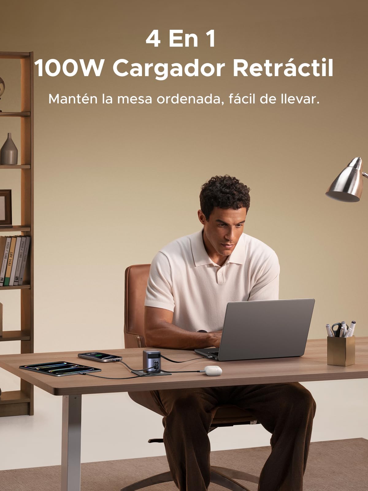 UGREEN Nexode 100W Cargador USB C con Cable Retráctil Carga Rápido | 3 Puertos PD 3.0 PPS 45W Compatible con MacBook Pro Air Galaxy S26 iPhone 17 Pro Max Air 16 15 14 iPad