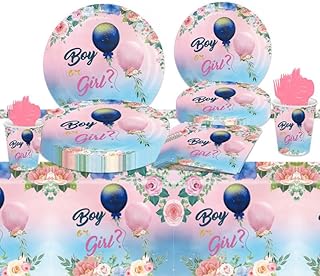 JMOCD 140 Pcs Gender Reveal Party Supplies Tableware Set for 20 Guests,Gender Reveal Plates, Cups, Napkin and Cutlery Set for Baby Gender Reveal Party Decorations.