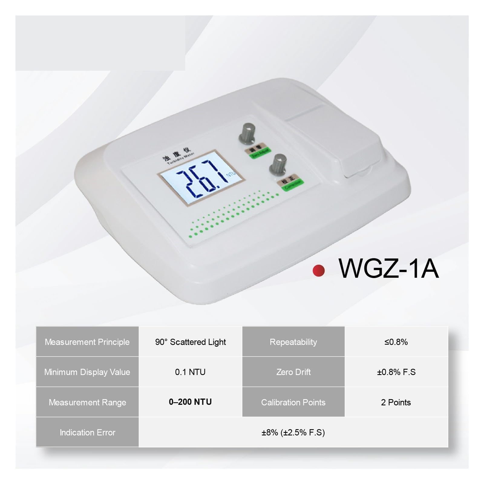 Medidor de turbidez de sobremesa con pantalla LCD 0-20/200/1000NTU Turbidímetro de agua de laboratorio Digital for prueba de agua Alta sensibilidad | WGZ-20