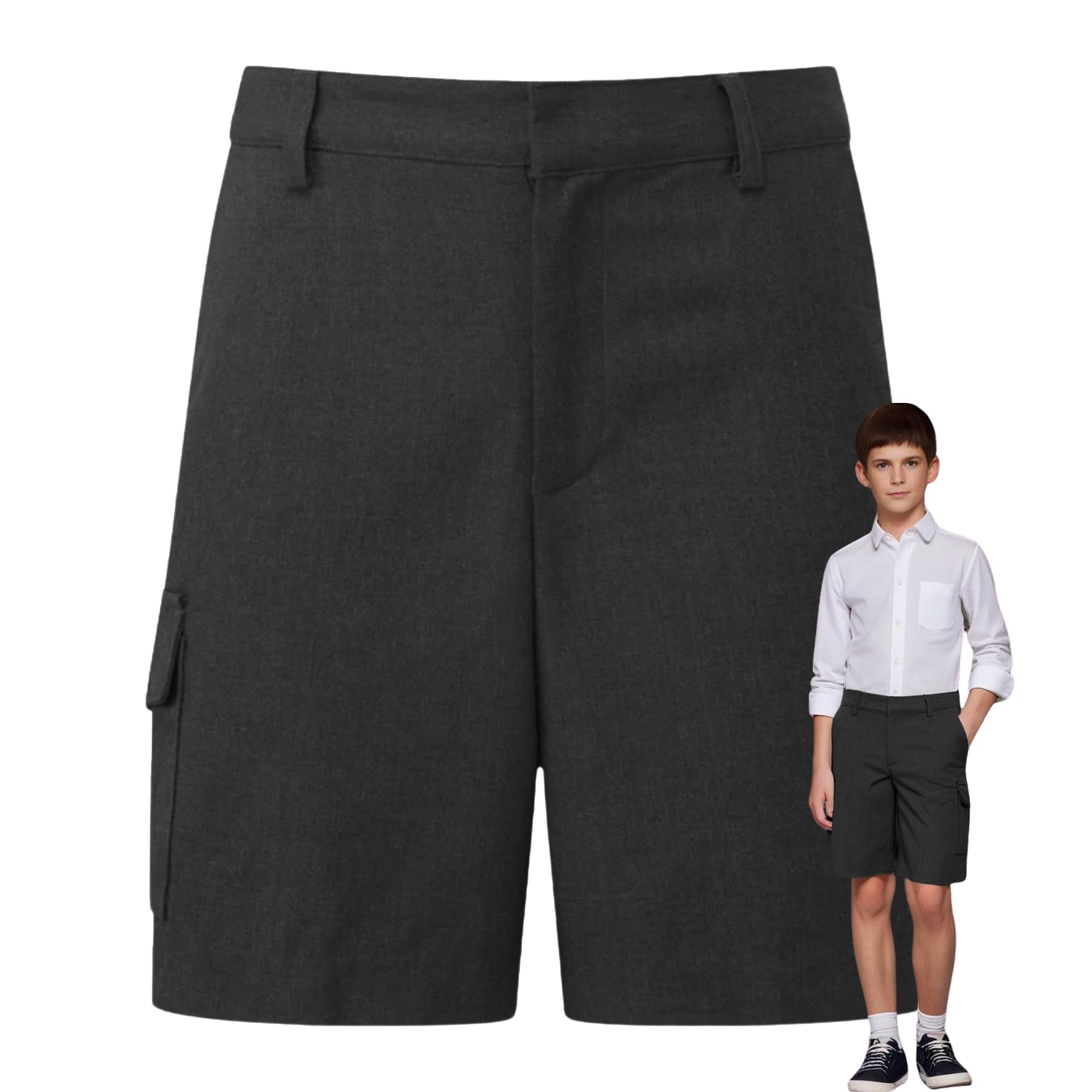 Pantalones cortos escolares cargo para niños, paquete de 2 pantalones cortos de uniforme de cintura ajustable, elegante y práctico, uniforme escolar de verano para edades de 2 a 13