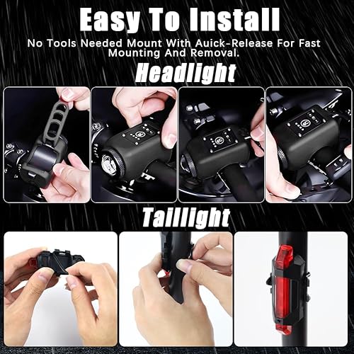 Miniatura 5 de Abnaok Luz de bicicleta con bocina, juego de luces para bicicleta recargable por USB de 120 dB, potente faro delantero y trasero de bicicleta, 4