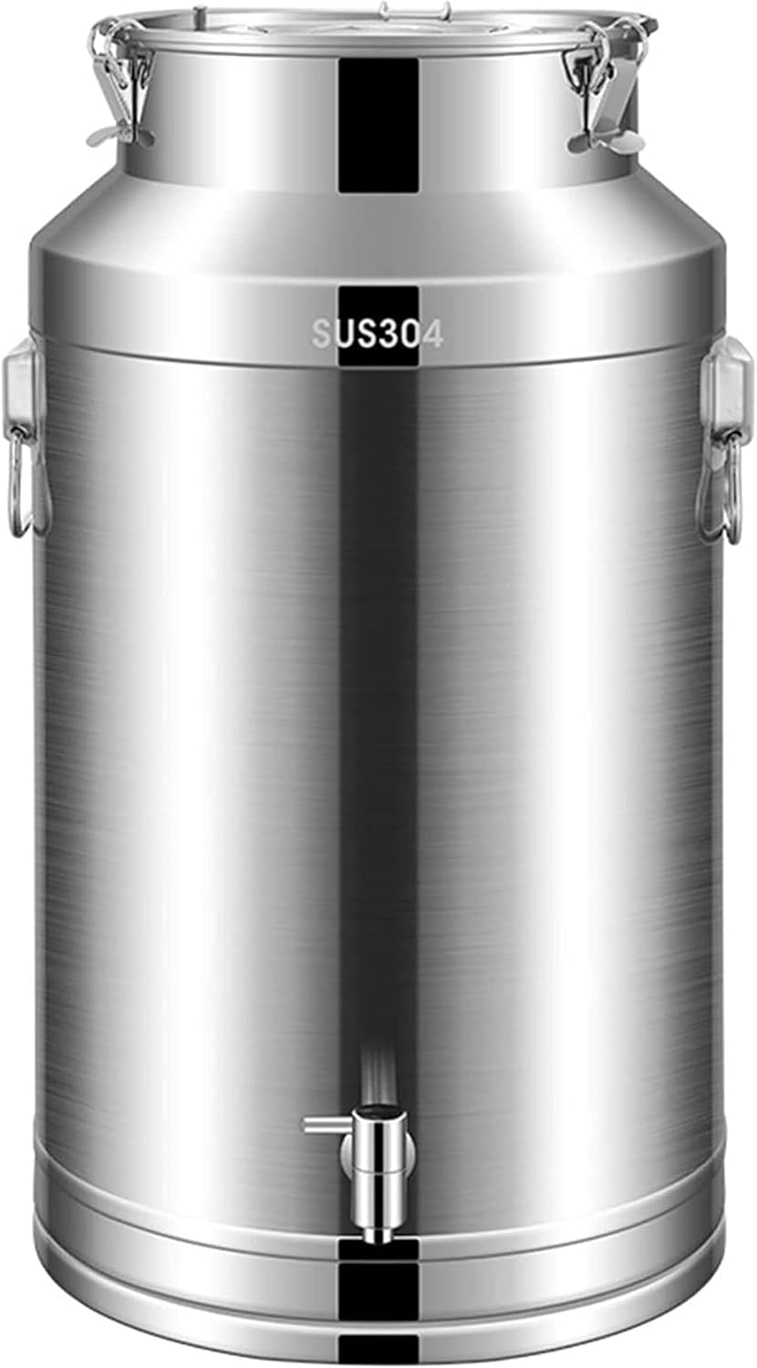 304 Stainless Steel Milk Transport Cans with Sealed Lid and Spigot, Heavy Duty Milk Bucket Wine Pail Bucket for Oil, Ghee, Milk(35L 30 * 54cm)