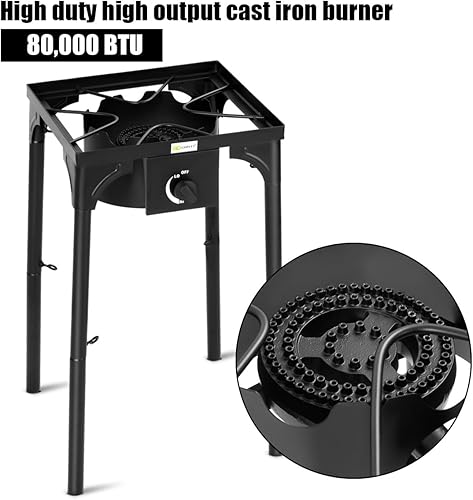 Miniatura 3 de GYMAX Estufa de campamento, estufa de propano de un solo quemador con patas ajustables, salida de 100,000 BTU, regulador de 20 PSI y certificación