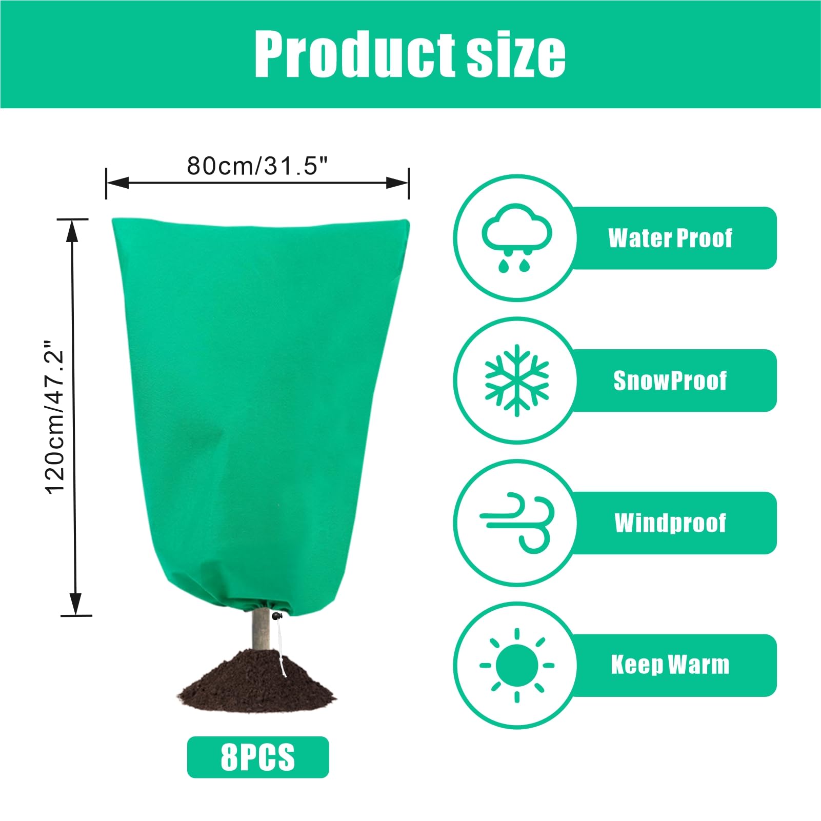 Paquete de 8 cubiertas para plantas de protección contra la congelación, mantas de 31.5 x 47.2 pulgadas con cordón de cremallera, chaqueta de protección de plantas para clima frío de invierno para