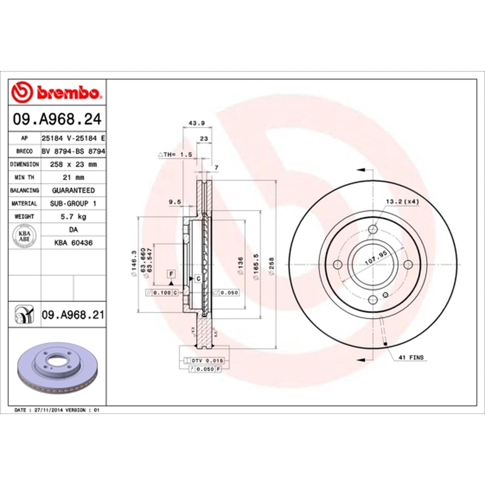 Brembo 09.A968.24 - Disco Freno Anteriore - Set di 2 dischi & P 24 072 - Pastiglia Freno - Anteriore