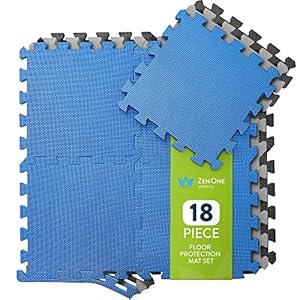 ZenProtect Soft Foam Floor Mat, Set of 18 Floor Interlocking Puzzle Mats for Sport, Fitness Equipment & Training Rooms…