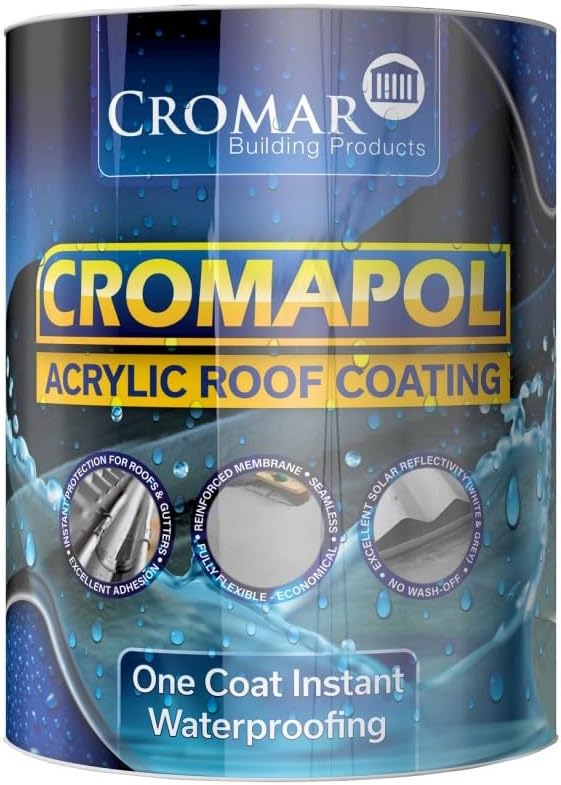 CROMAR Cromapolアクリルルーフコーティング – ミッドグレー繊維強化液体アクリル防水ソリューション | 20 KG