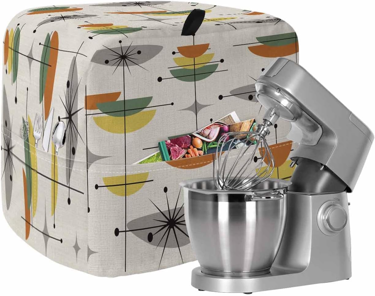 Sage Green Boho Stand Mixer Cover with Storage Pocket, Waterproof Kitchen Mixer Covers, Geometric Bohemian Color Block Kitchen Appliance Dust Cover Compatible with 4/4.5 Quart Mixers
