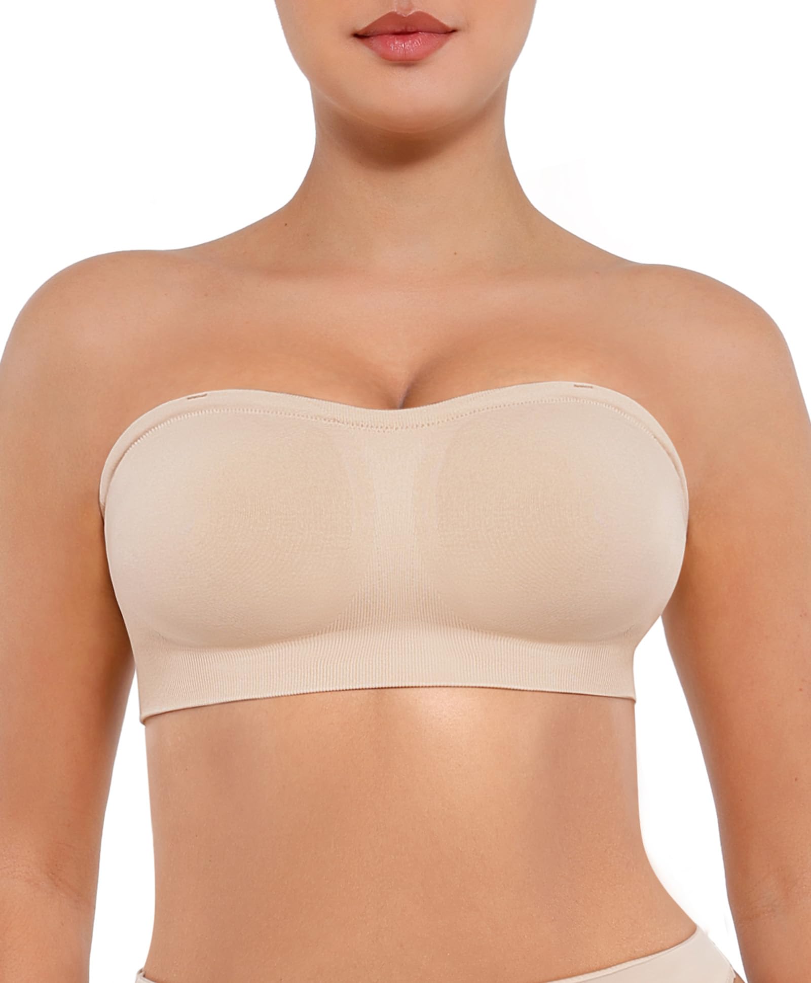 FeelinGirl Strapless Bra for Women Seamless Wireless Bralette - Strapless Support, Adjustable & Padded, Full Coverage