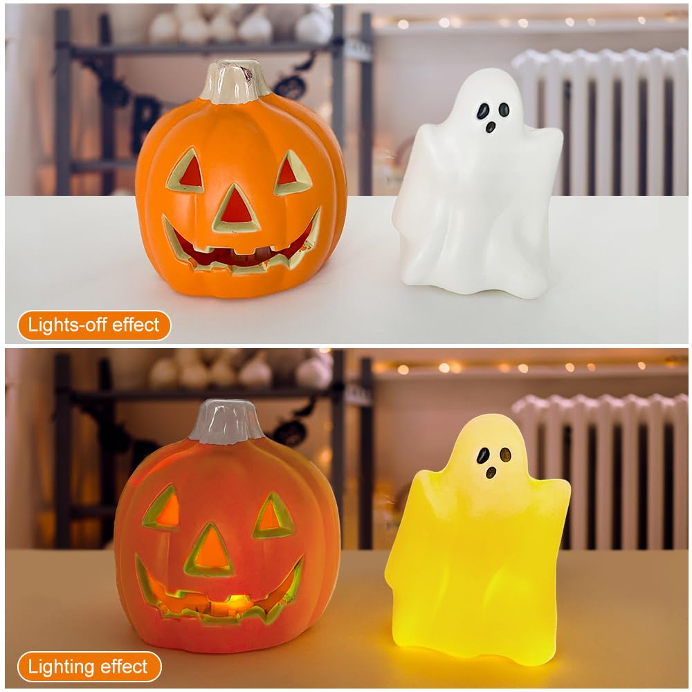 XIMISHOP 50 Statuette Halloween Luminescenti In Resina - Zucca, Fantasma, Teschio - Mini Ornamenti Fai Da Te - 2