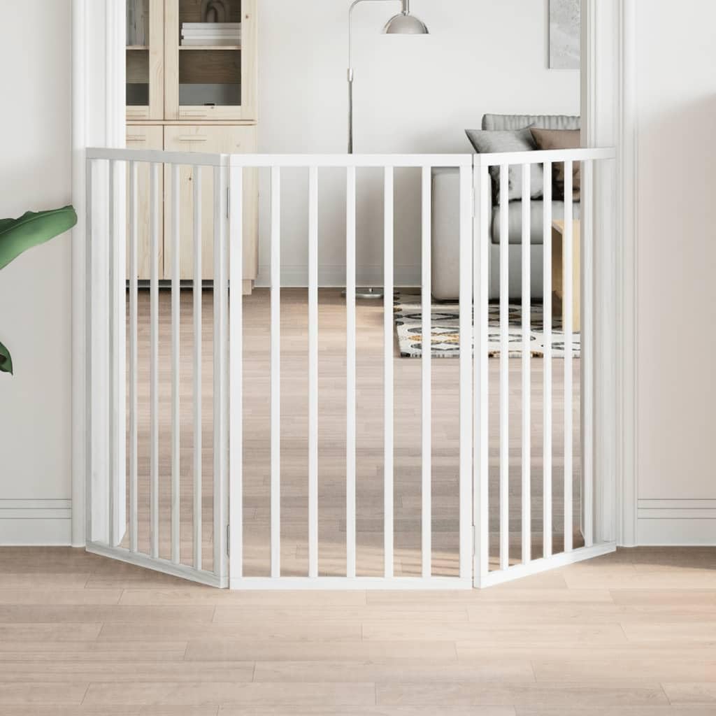 vidaXL Barrière pour chien pliable à 3 panneaux Blanc 150 cm Bois de peuplier