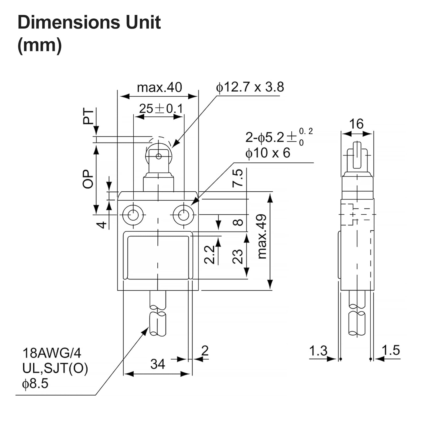 Baomain BM-3112 Limit Switch, TZ-3112 Sealed Roller Plunger, Momentary SPDT 1NO+1NC IP67 Waterproof - Image 2