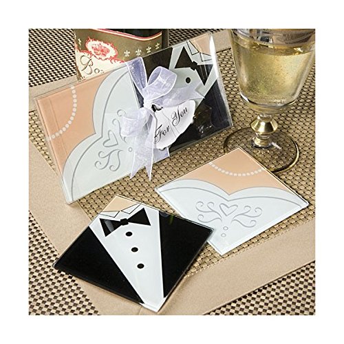 Set 2 Posavasos Cristal Novios en Caja de Regalo - Detalles Originales Invitados de Bodas, Regalos Comuniones y Recuerdos para Cumpleaños Infantiles