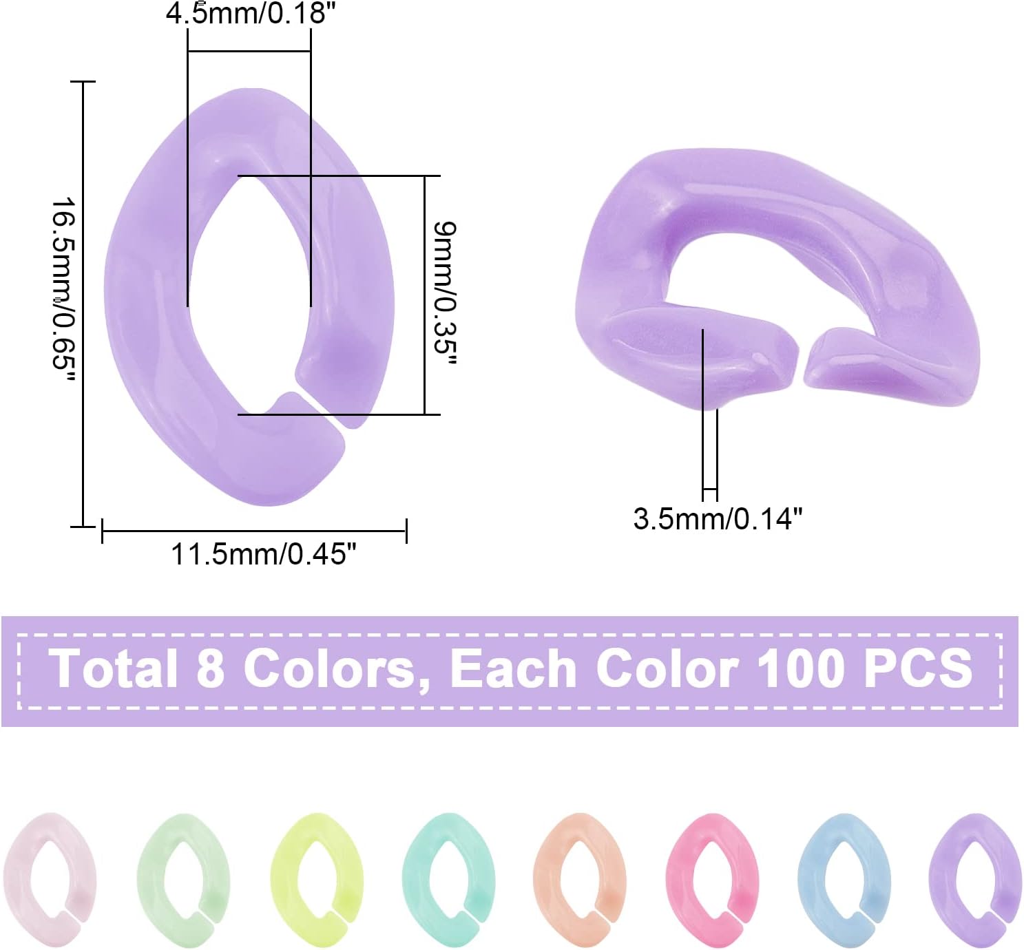PH PandaHall Acrylic Linking Rings, 800pcs 8 Colors Oval Quick Link Connectors Open Linking Rings Candy Colors Link Ring for DIY Purse Eyeglass Jean Pocket Chain Lanyard Trouser Chain Phone Strap - Image 5