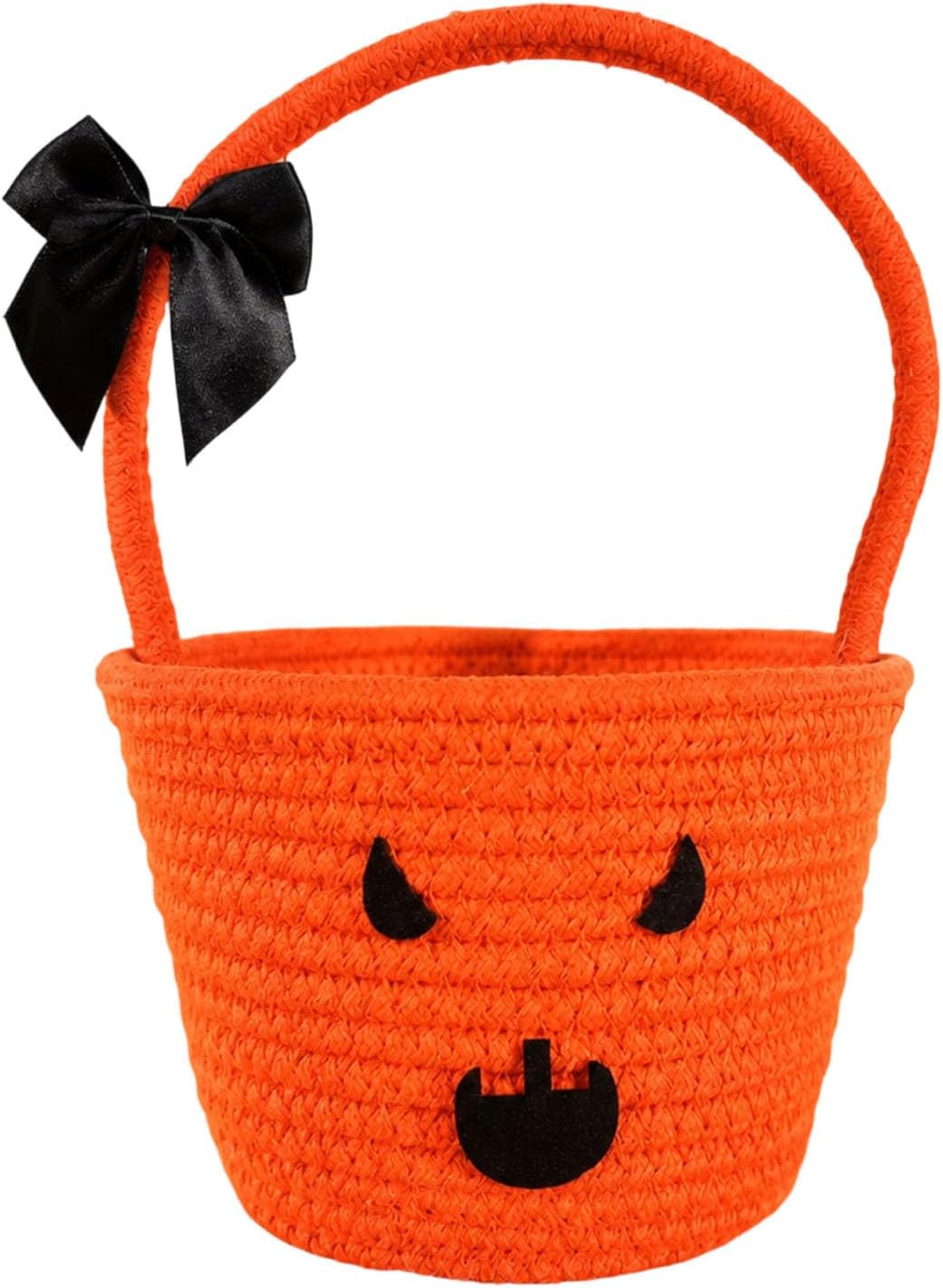 Halloween Pumpkin Candy Bucket, 7 inches Plastic Jack O Lantern Trick Or Treat Handheld Basket for Halloween Party Decor, Large Capacity Candy Holder (Cotton-A)