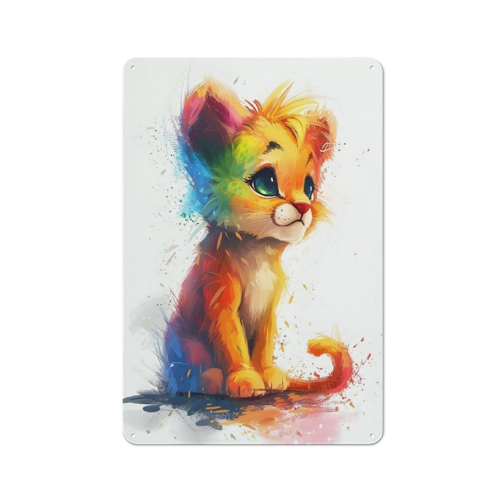 Junmoney Colorful Baby Lion Vintage Metal Wall Sign 30X20cm For Café Or Restaurant, For Metal Sign Collectors, For Garage And Workshop Walls