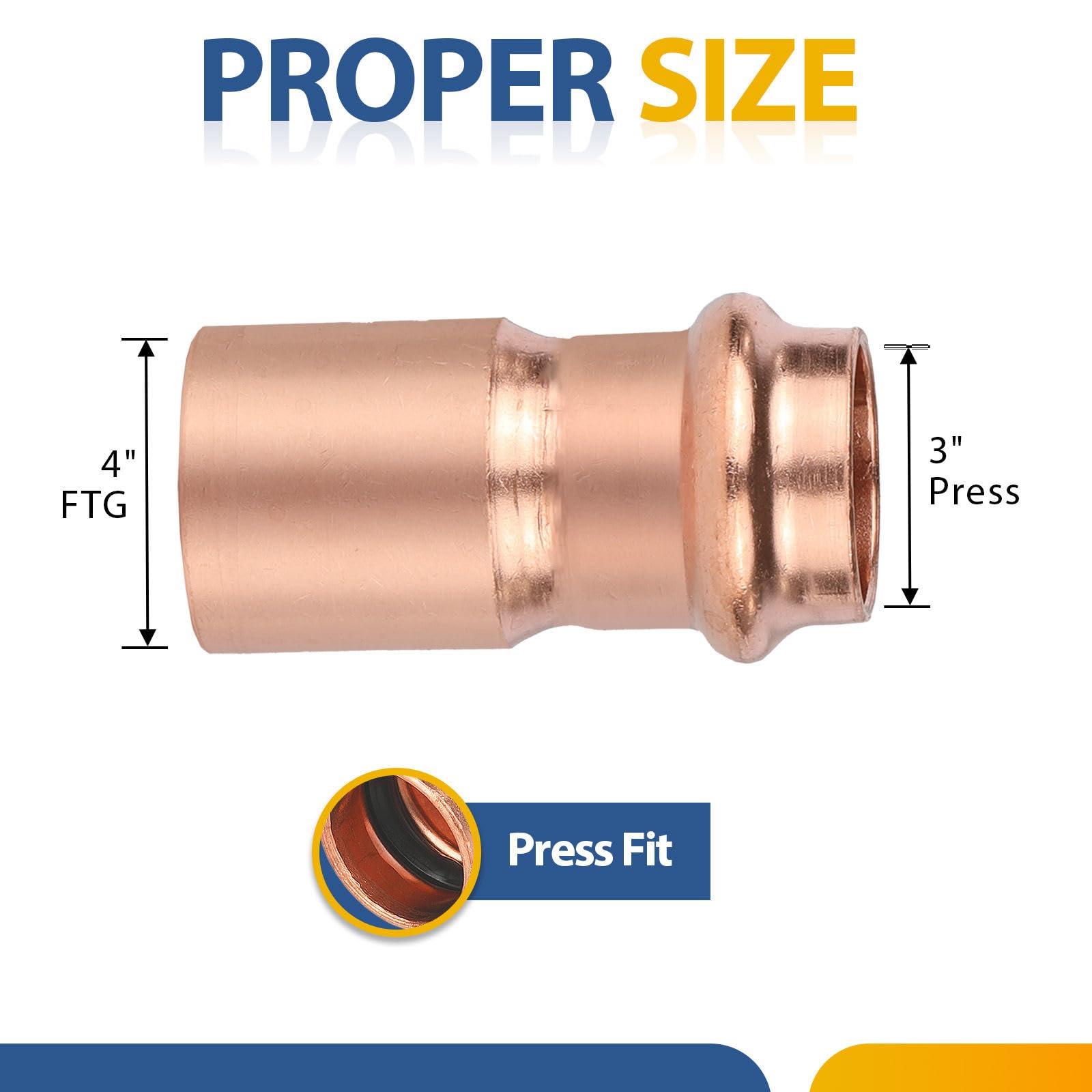 Paquete de 10 reductores de buje de Cobre prensado GUOFIS de 4" FTG x 3", buje de Cobre prensado para plomería, transición de tamaño de tubería en Sistemas de Agua y HVAC.