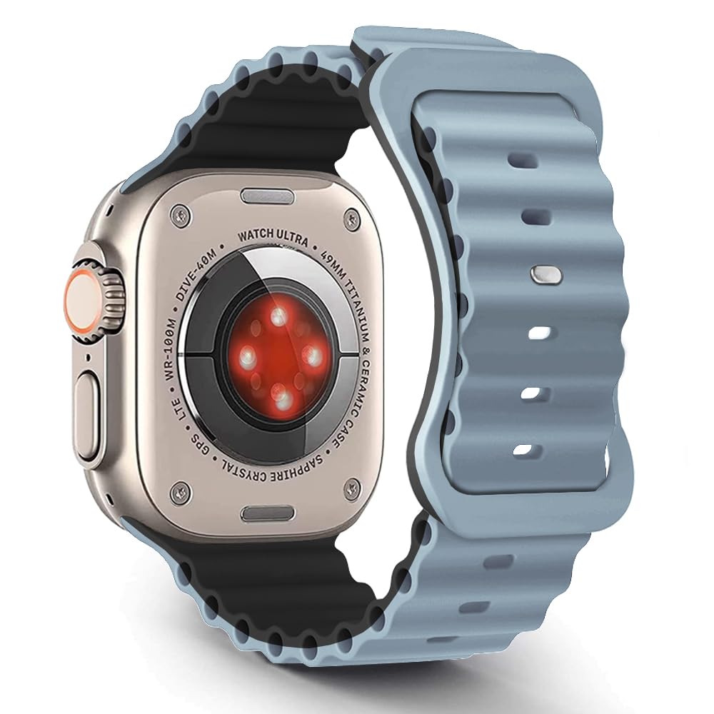 Aizgalxor Cinturino in Ocean Compatibile con Apple Watch Ultra 2 49/45/44/42mm, Cinturini di ricambio Compatibile con iWatch Series 9/8/7/6/5/4/3/2/1/SE (49/45/44/42mm, Grigio/Nero)