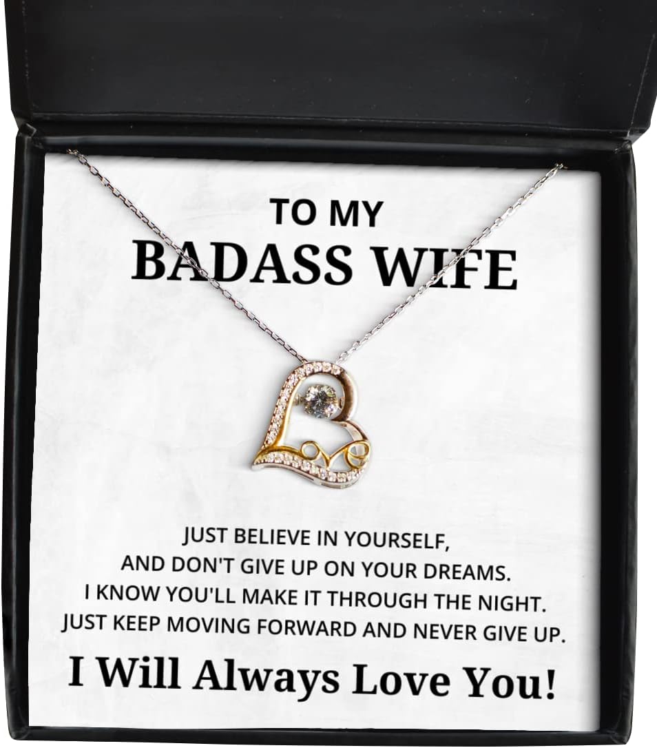 to My Badass Wife Love Dancing Necklace, Just Believe in Yourself and Don't Give Up On Your Dreams, Best Birthday Gifts, Engagement Gifts, Wedding Gifts, Valentines Day Gifts I Will Always Love You